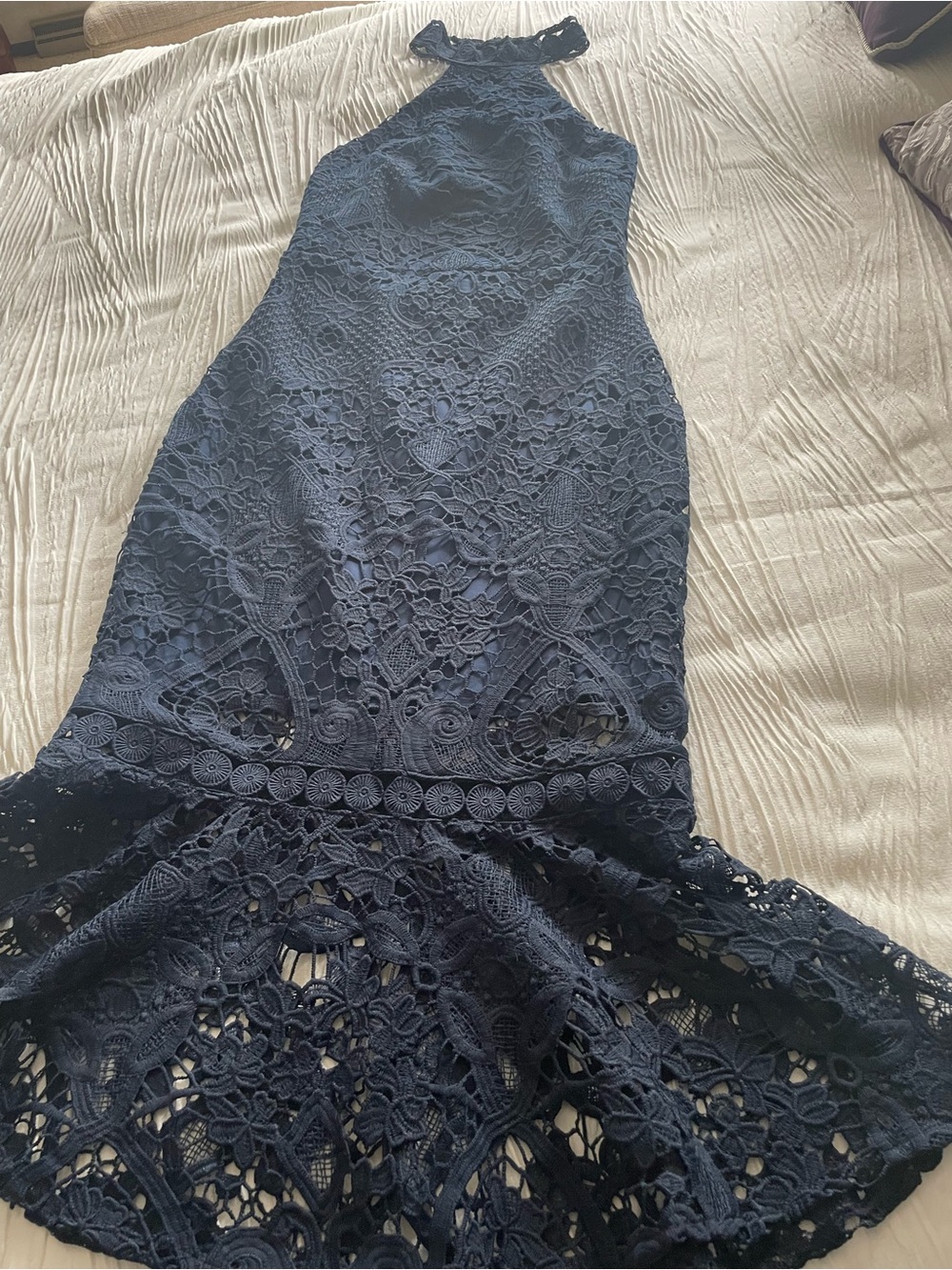 Elegant Navy Lace Halter Maxi Dress